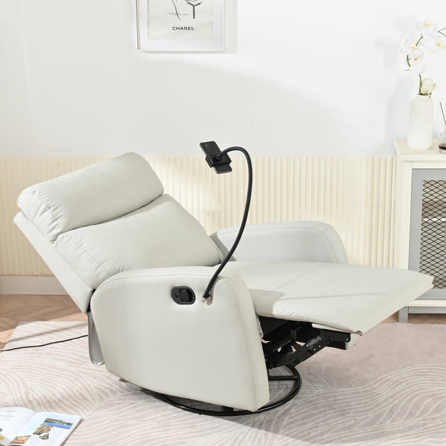 Rocking Recliner Chair,360 Degree Swivel Nursery Rocking Chair,Glider Chair,Modern Small Rocking Swivel Recliner Chair for Bedroom,Living Room Chair Home Theater Seat,Phone Holder(Light Gray)