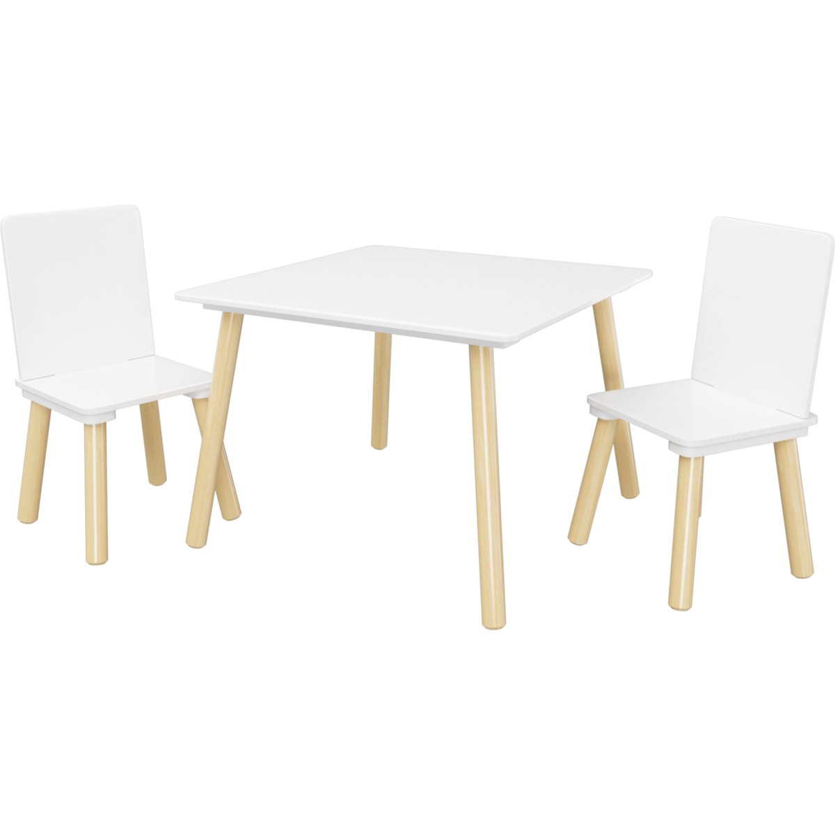 Kids Table and 2 Chairs Set, 3 Pieces Toddler Table and Chair Set, Wooden Activity Play Table Set (White)