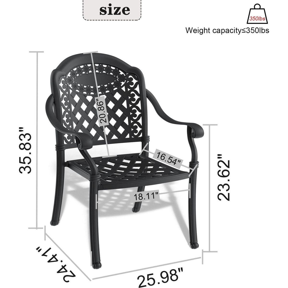 Cast Aluminum Patio Dining Chair 2PCS With Black Frame and Cushions In Random Colors