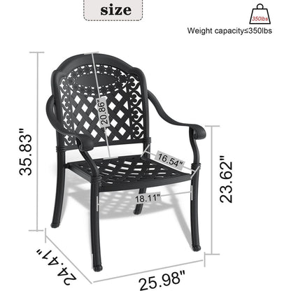 Cast Aluminum Patio Dining Chair 2PCS With Black Frame and Cushions In Random Colors