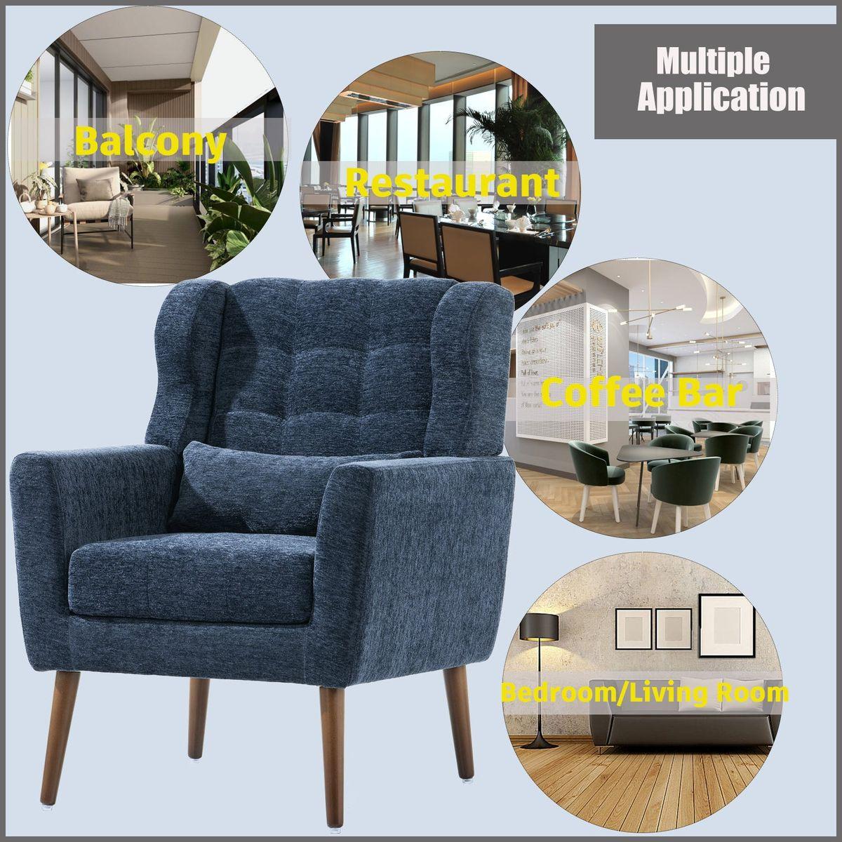 Modern Accent Chair Upholstered Foam Filled Living Room Chairs Comfy Reading Chair Mid Century Modern Chair with Chenille Fabric Lounge Arm Chairs Armchair for Living Room Bedroom (Dark Blue)