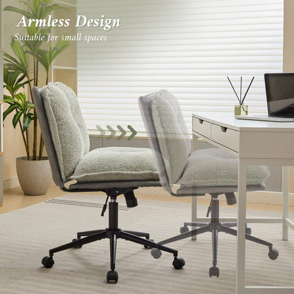 Oversize Seat Cirss Cross Chair with Wheels, Elegant Design Computer Chair, Adjustable Height 360 Rolling Swivel Home Office Chair for Small Space, Dressing Room, Living Room (GRAY+GREEN)