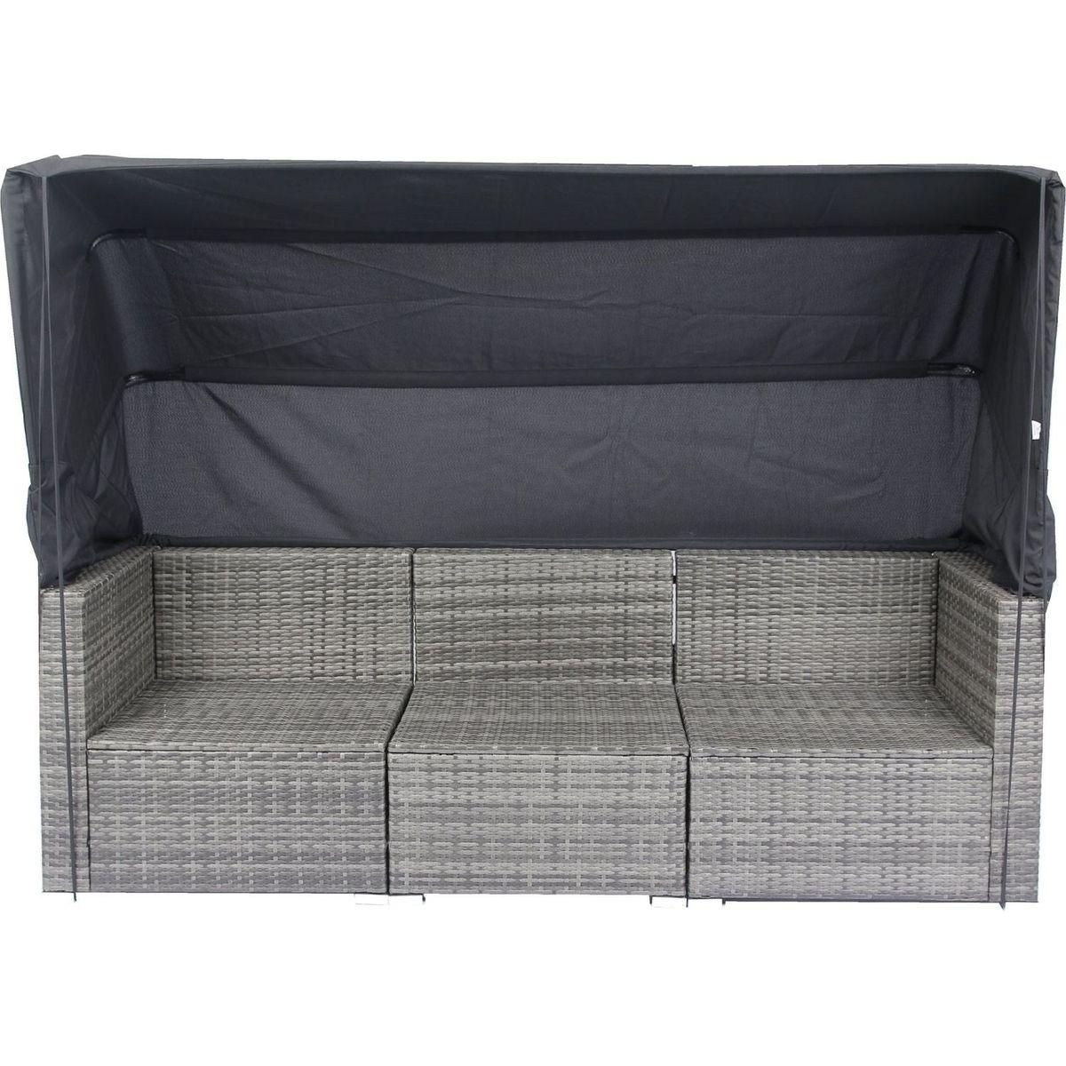 7-Piece Patio Furniture Set w/Retractable Canopy Wicker Rattan Sectional Sofa Set Patio Furniture with Washable Cushions for Lawn, Garden, Backyard, Poolside Grey wicker + Black Cushion