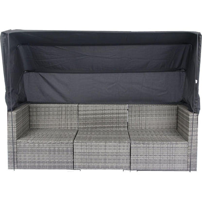 7-Piece Patio Furniture Set w/Retractable Canopy Wicker Rattan Sectional Sofa Set Patio Furniture with Washable Cushions for Lawn, Garden, Backyard, Poolside Grey wicker + Black Cushion