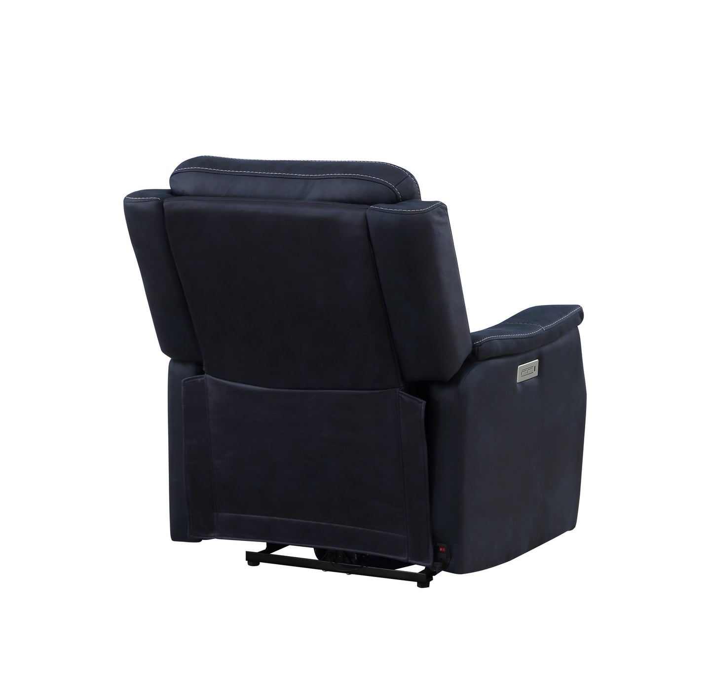 Clean Contemporary Dual-Power Recliner - Ocean Blue Leatherette, Power Footrest, Power Headrest - Easy-Care and Convenience