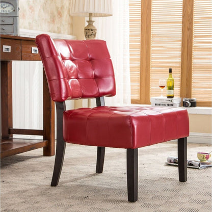 Blended Leather Tufted Accent Chair with Oversized Seating, Red