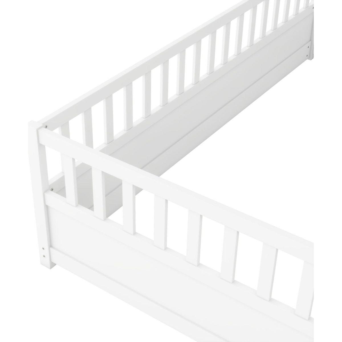 Twin Size Floor bed, integral construction with super high security barrier, door, children's floor bed frame, Montessori wooden children's floor bed, white