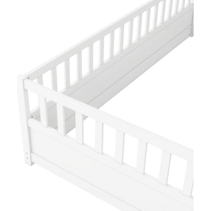 Twin Size Floor bed, integral construction with super high security barrier, door, children's floor bed frame, Montessori wooden children's floor bed, white