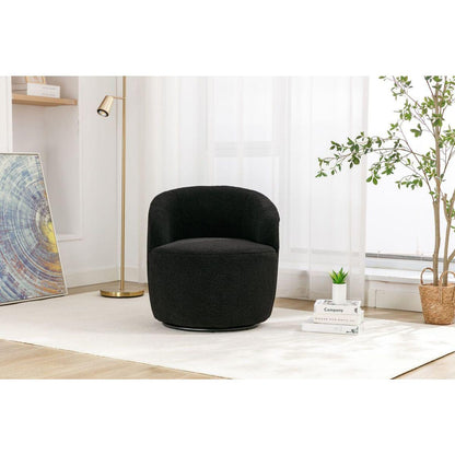 Teddy Fabric Swivel Accent Armchair Barrel Chair With Black Powder Coating Metal Ring,Black