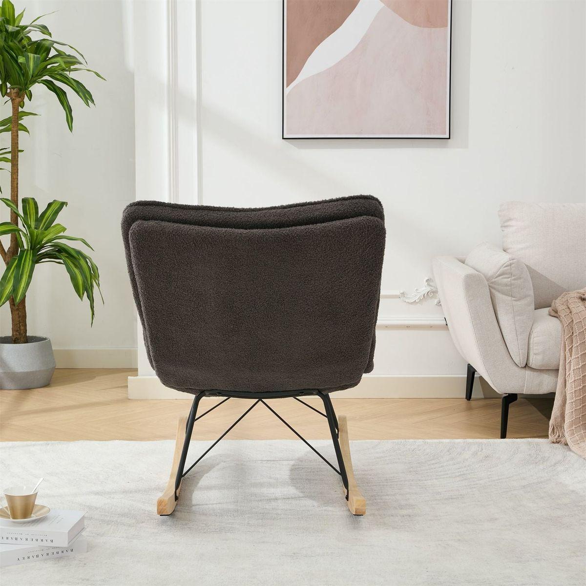 Lazy Rocking Chair,Comfortable Lounge Chair with Wide Backrest and Seat Wood Base, Upholstered Armless Rocker Chair for Living room, Balcony,Bedroom and Patio Porch. (GREY)