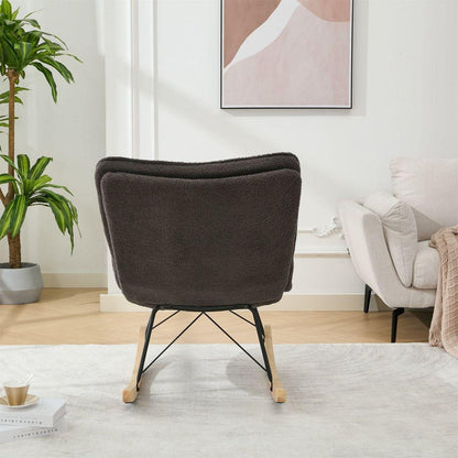 Lazy Rocking Chair,Comfortable Lounge Chair with Wide Backrest and Seat Wood Base, Upholstered Armless Rocker Chair for Living room, Balcony,Bedroom and Patio Porch. (GREY)