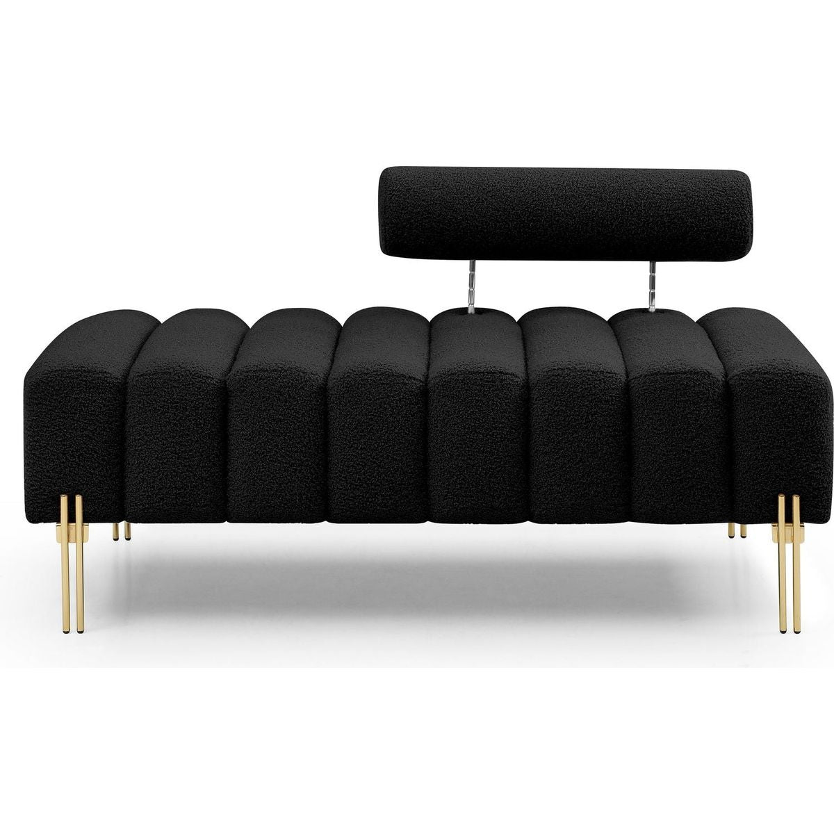 53.2" Width Modern End of Bed Bench Sherpa Fabric Upholstered 2 Seater Sofa Couch Entryway Ottoman Bench Fuzzy Sofa Stool Footrest Window Bench with Gold Metal Legs for Bedroom Living Room,Black