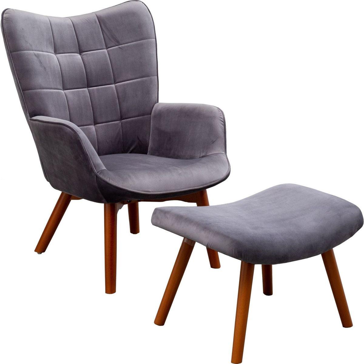 Leiria Contemporary Silky Velvet Tufted Accent Chair with Ottoman, Gray