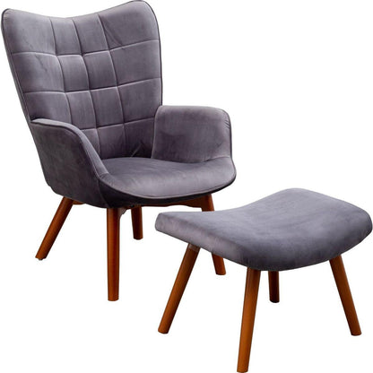 Leiria Contemporary Silky Velvet Tufted Accent Chair with Ottoman, Gray