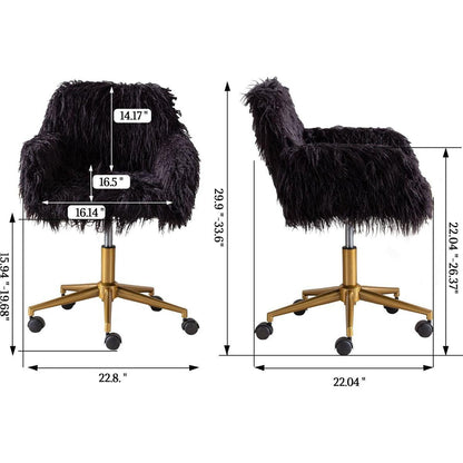 Modern Faux fur home office chair, fluffy chair for girls, makeup vanity Chair with Gold Plating Base