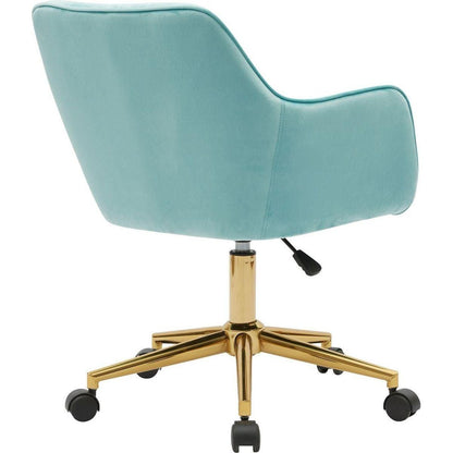 Modern Velvet Fabric Material Adjustable Height 360 revolving Home Office Chair with Gold Metal Legs and Universal Wheels for Indoor,Aqua Light Blue