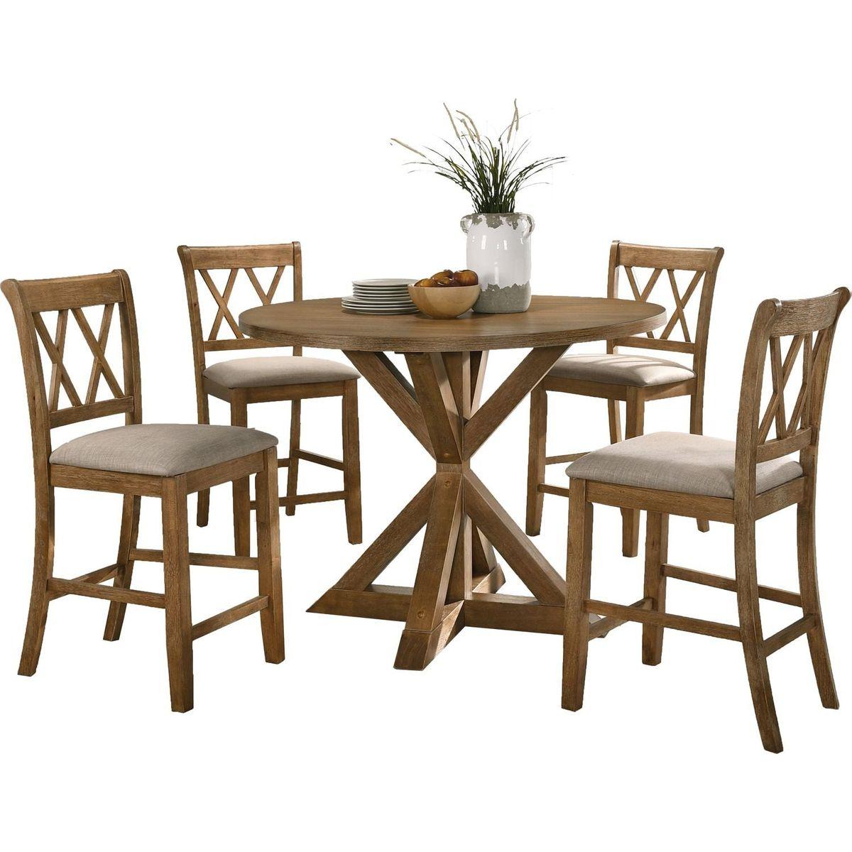 Windvale Cross-Buck Wood 5-Piece Counter Height Dining Set, Tan - Streamdale Furniture
