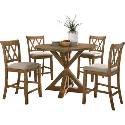 Windvale Cross-Buck Wood 5-Piece Counter Height Dining Set, Tan - Streamdale Furniture