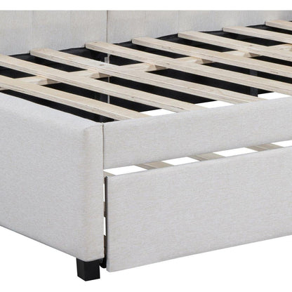 Full Size Upholstered Daybed with Trundle Sofa Bed Frame No Box Spring Needed, Linen Fabric(Beige)
