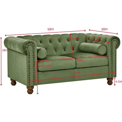 PHOYAL Large LOVE SEAT, Velvet Sofa TWO-seat Sofa Classic Tufted Chesterfield Settee Sofa Modern 2 Seater Couch Furniture Tufted Back for Living Room (Green)