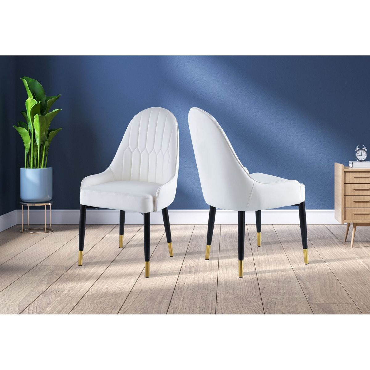 Modern Leather Dining Chair Set of 2, Upholstered Accent Dining Chair, Legs with Black Plastic Tube Plug