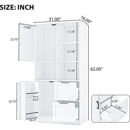 Bathroom Storage Cabinet with Doors and Drawers, Multiple Storage Space, Freestanding Style, Open Shelve, Adjustable Shelf, White