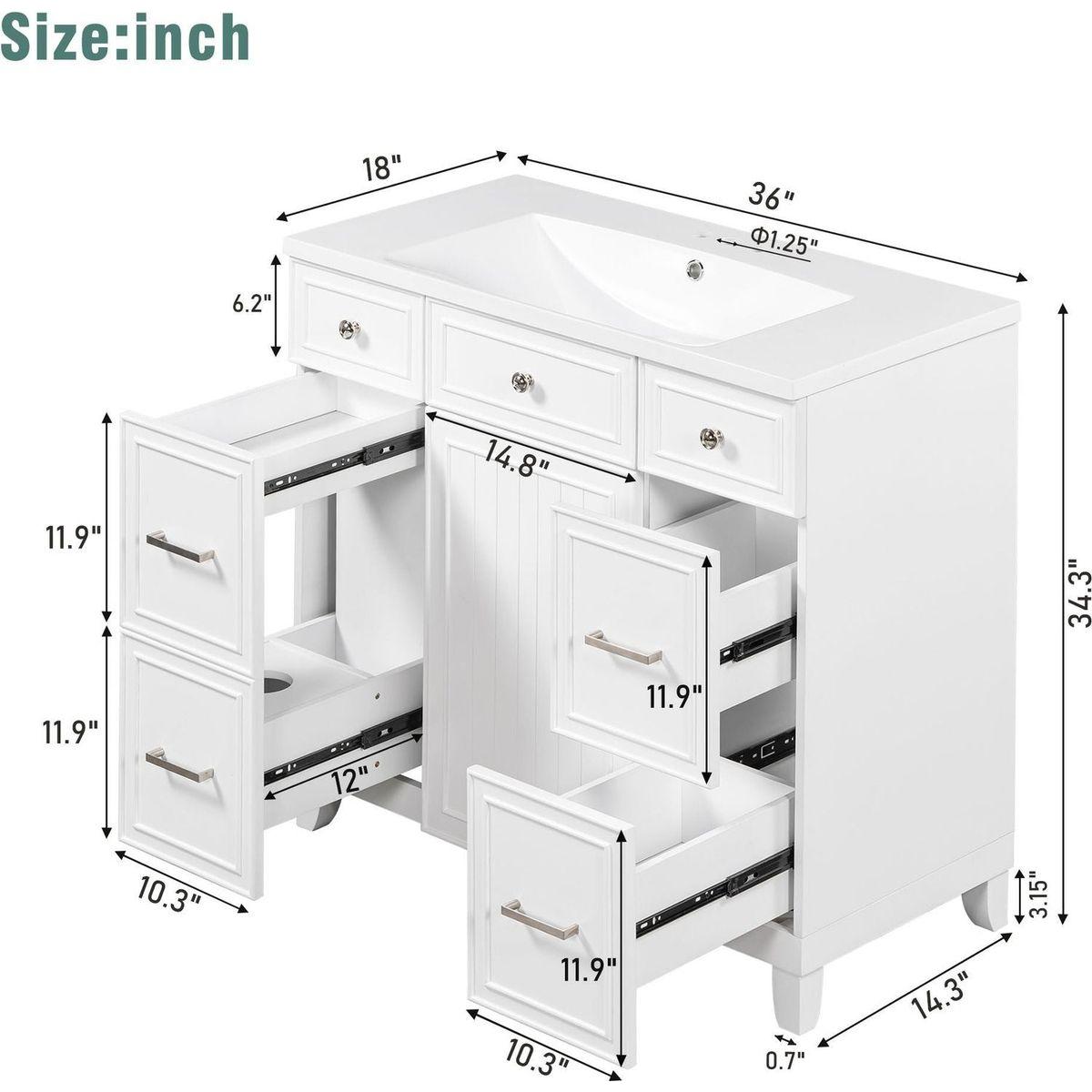 36" Bathroom Vanity Cabinet with Sink Top Combo Set,White,Single Sink,Shaker Cabinet with Soft Closing Door and Drawer