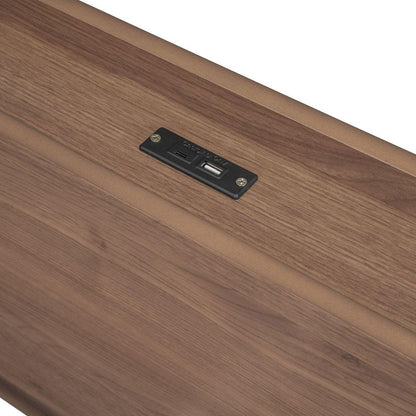 Modern Design Twin Size Platform Bed Frame with Built-in USB port for Walnut Color