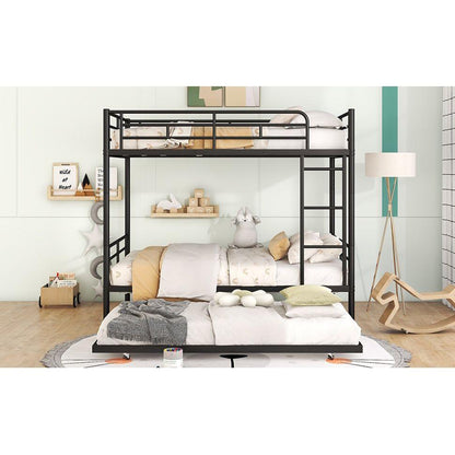 Full Over Full Metal Bunk Bed with Trundle, Black