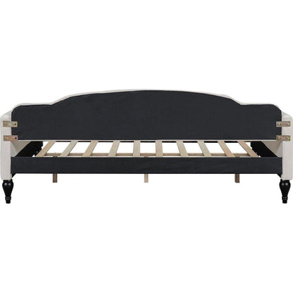 Full Size Upholstered Tufted Daybed, Beige
