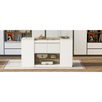 Modern Luxury Multi-Functional Island Vanity Dresser and Storage Cabinet with Glass Tabletop, Display Shelf,6 Drawers for Walk-in-Wardrobe and Bedroom