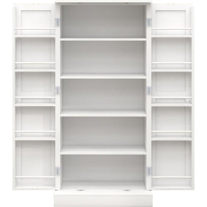 50" LED Kitchen Pantry Cabinet,Freestanding Buffet Cupboards Sideboard with 2 Doors with Racks and Shelves for Kitchen, Living Room and Dining Room-White