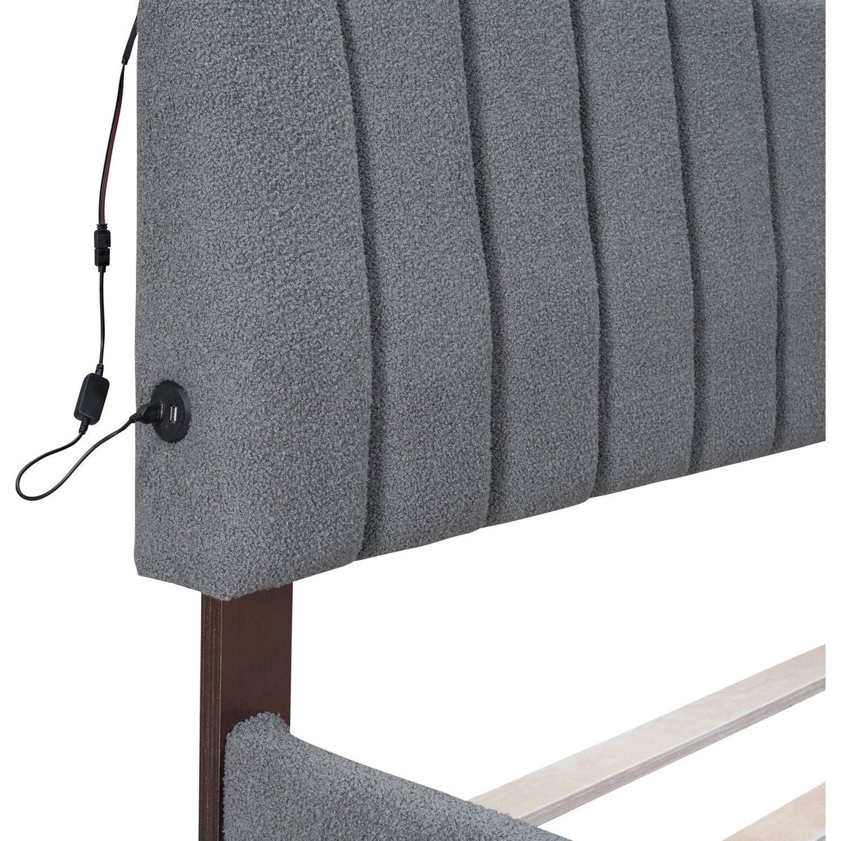 Teddy Fleece Queen Size Upholstered Platform Bed with Trundle, Gray