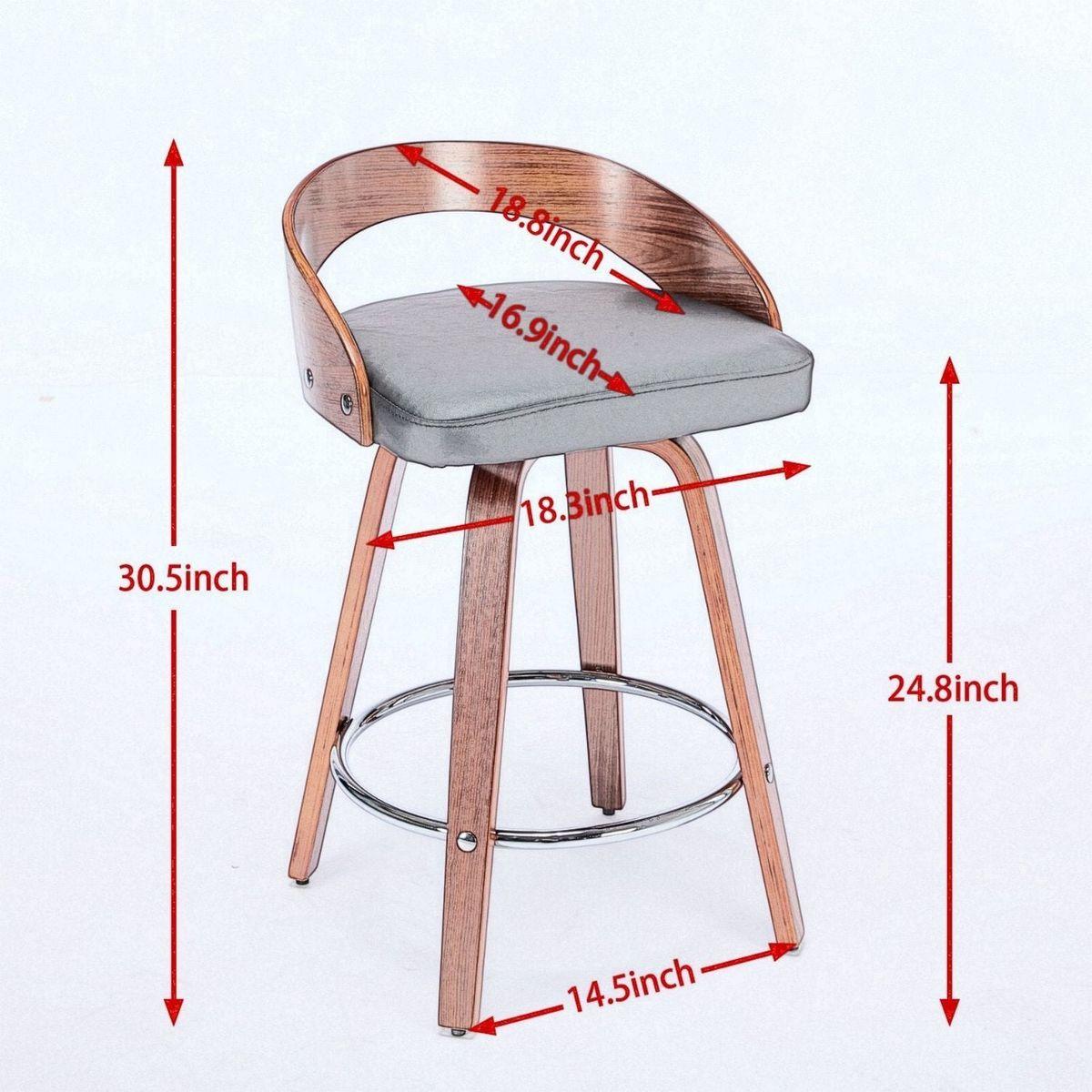 Bar Stools Set of 2, Swivel Bar Height Stools with Low Back, Wood Bar Chairs with Soft Cushion Seat, 25-Inch Seat Height (Black, 25" Counter Height) - Streamdale Furniture