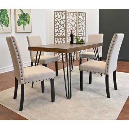 Amisos 6-Piece Dining Set, Hairpin Dining Table with 4 Chairs and a Wood Bench, 3 Color Options