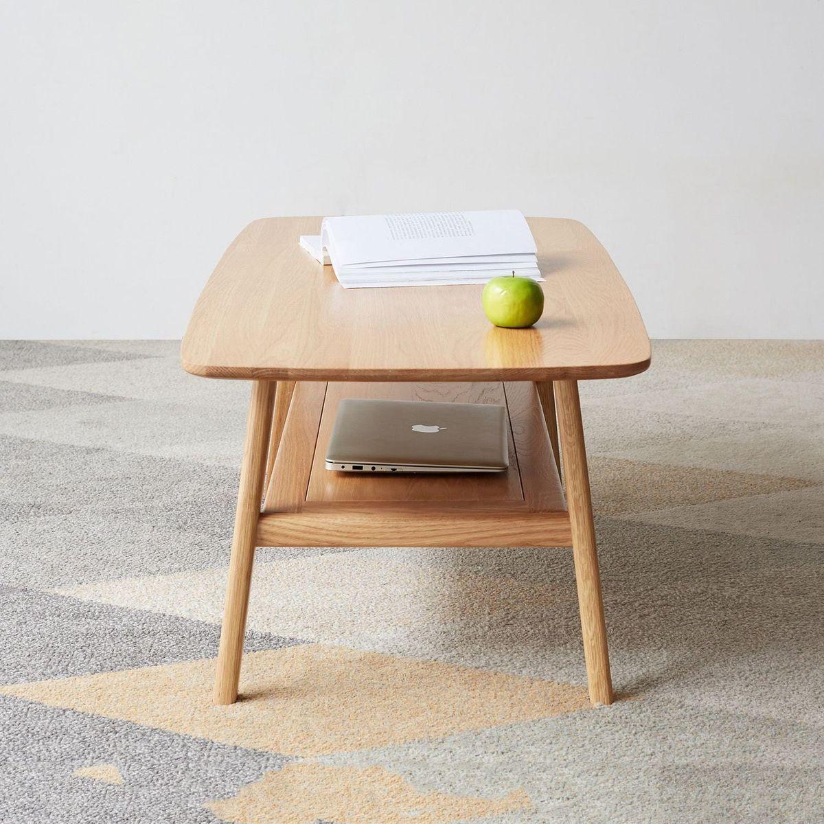 Center table Low Table 100% solid wood Top plate Desk Coffee table Width 80 x Depth 50 x Height 44 cm Study desk Work from home Easy to assemble Natural wood with storage shelf Natural writing desk
