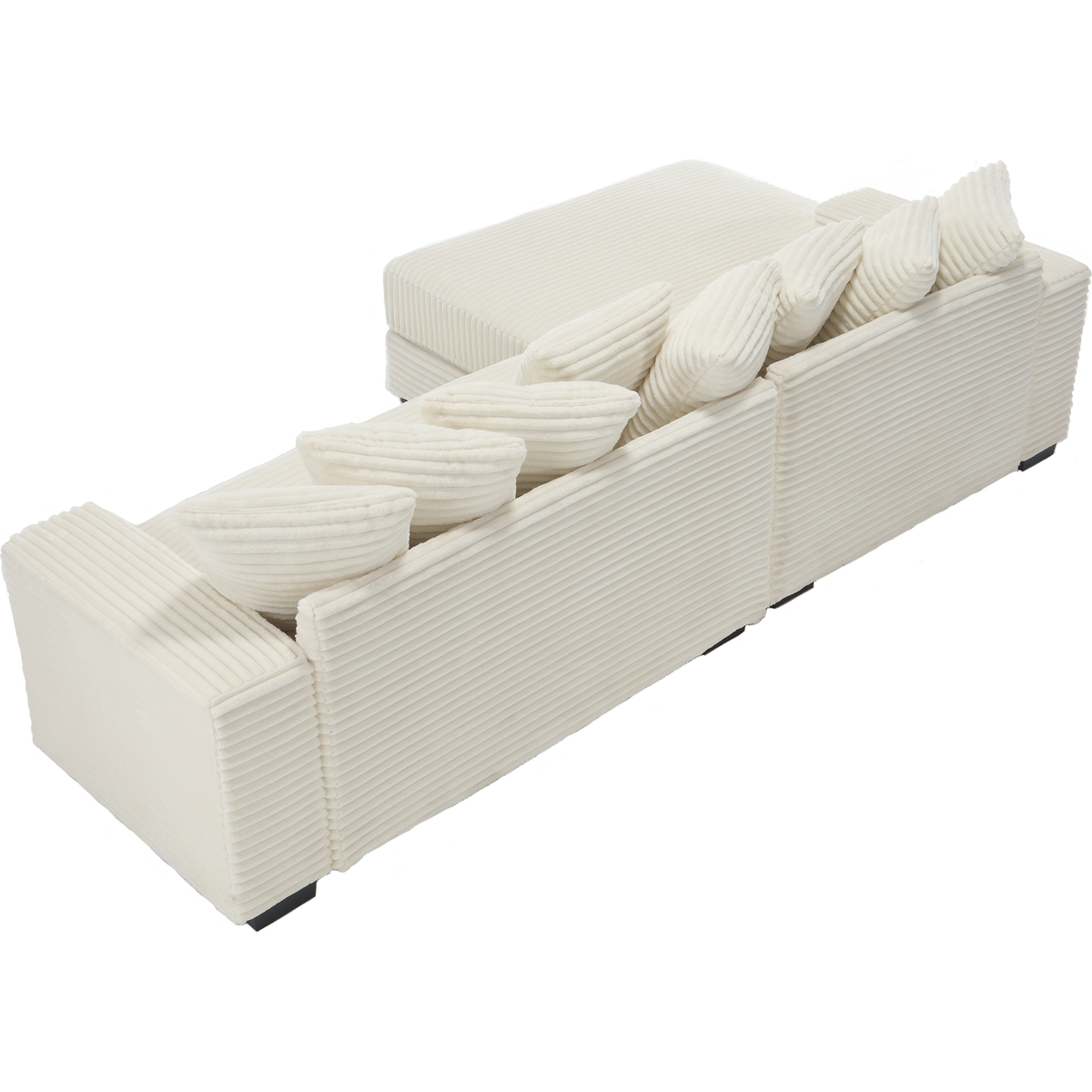 Oversized Two-Piece Couches, L Shaped Sofa, Corduroy, Left Chaise Daybed,with Armrests,Eight Throw Pillows,Corner Sofa,Easy To Assemble, Beige