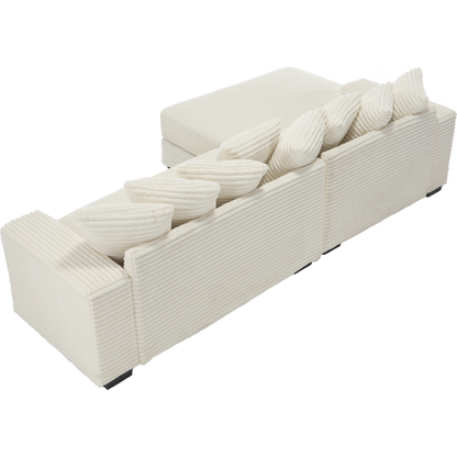 Oversized Two-Piece Couches, L Shaped Sofa, Corduroy, Left Chaise Daybed,with Armrests,Eight Throw Pillows,Corner Sofa,Easy To Assemble, Beige