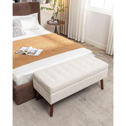 Storage Bench with Storage Bench for Bedroom End of Bed Bench Foot of Bed Bench Entryway Bench Storage Ottoman Bench 43.7" W x 18.1" D Off White Bench