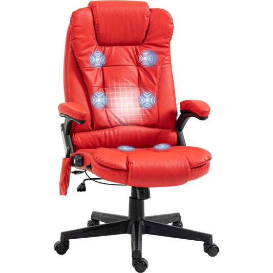 High Back Vibration Massage Office Chair with 6 Vibration Points, Heated Reclining PU Leather Computer Chair with Armrest and Remote, Red