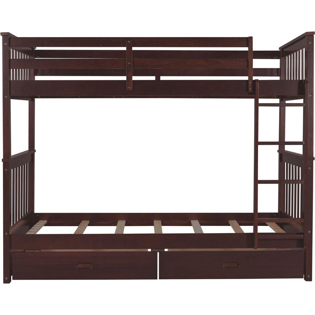 Twin-Over-Twin Bunk Bed with Ladders and Two Storage Drawers (Espresso)