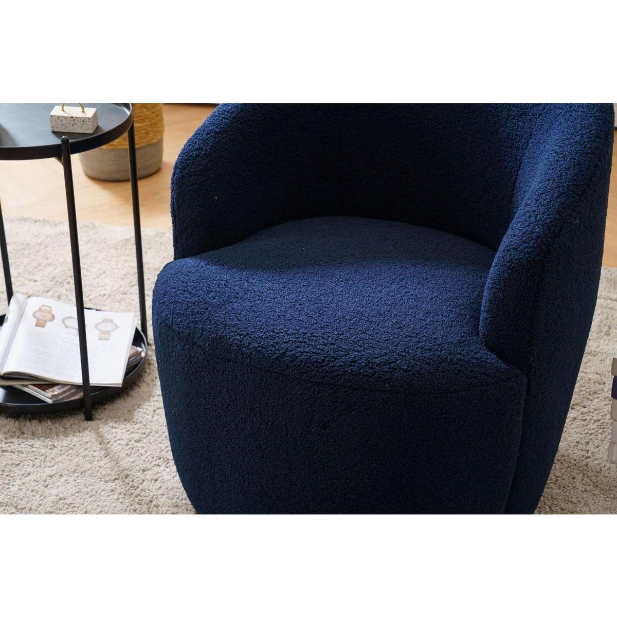 Teddy Fabric Swivel Accent Armchair Barrel Chair With Black Powder Coating Metal Ring,Dark Blue