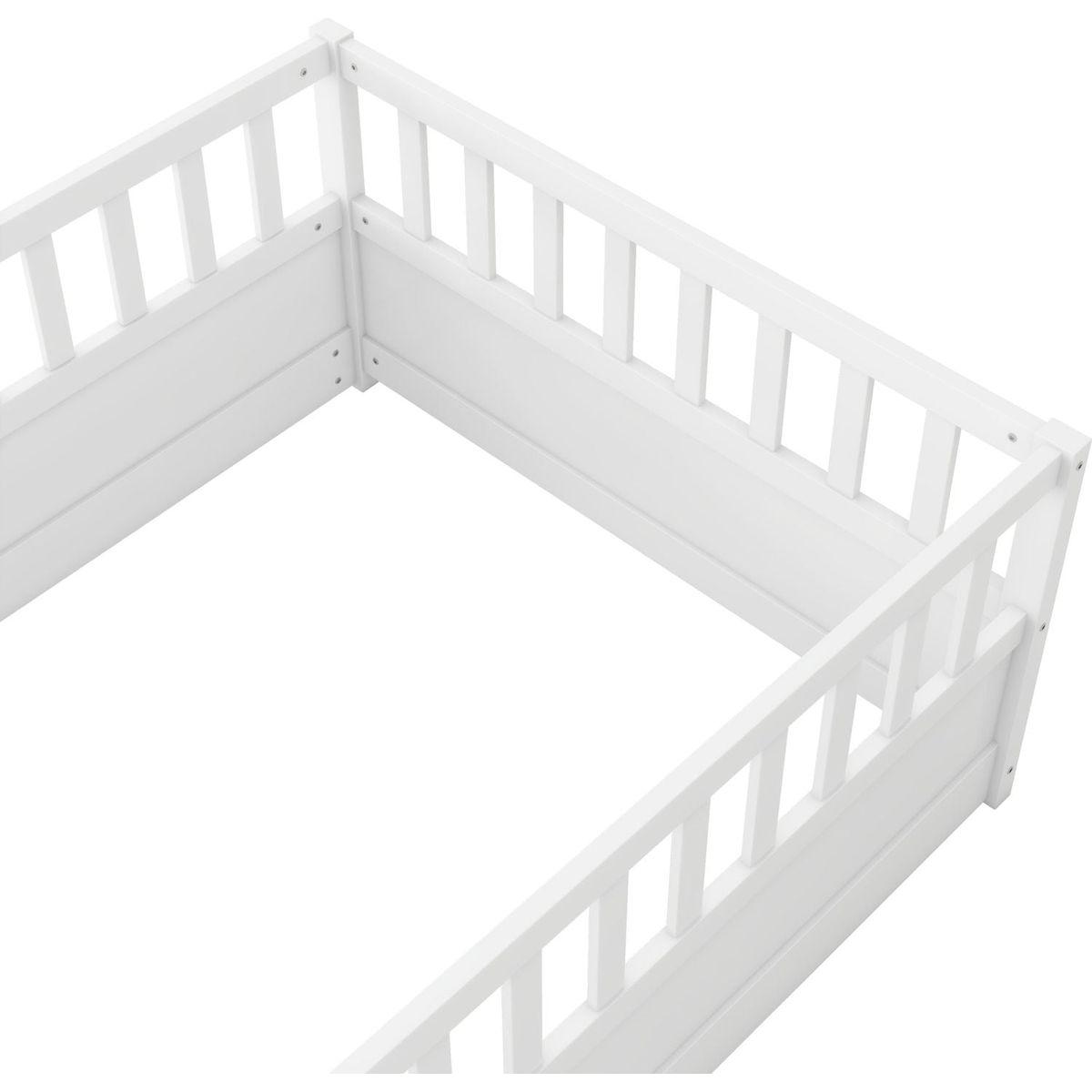 Twin Size Floor bed, integral construction with super high security barrier, door, children's floor bed frame, Montessori wooden children's floor bed, white