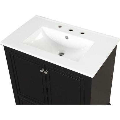 30" Bathroom Vanity with Sink Combo, Multi-functional Bathroom Cabinet with Doors and Drawer, Solid Wood and MDF Board, Black