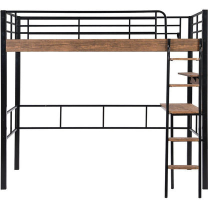 Metal Twin Size Loft Bed with Built-in Desk, Storage Shelf and Ladder, Black