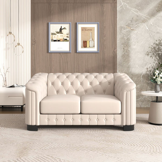 Modern Velvet Upholstered Loveseat Sofa with Thick Removable Seat Cushion, Beige, 64.3 Inches