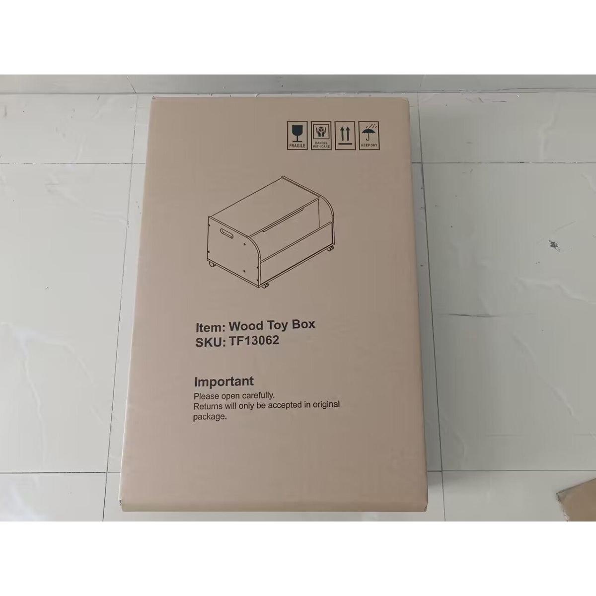 Wooden Toy Box with 4 Universal Wheels, Kids Toy Storage Organizer with Front Bookshelf, Flip-Top Lid, Safety Hinge, Boys Girls Toy Chest Bench for Playroom Kids Room Organization (White)