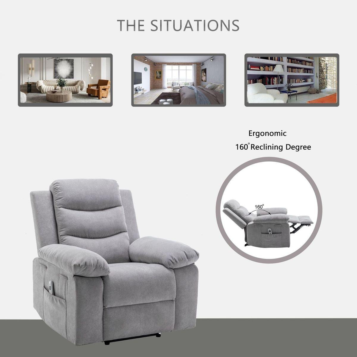 Power Recliner Chair with Adjustable Massage Function, Recliner Chair with Heating System for Living Room, Light Gray color fabric