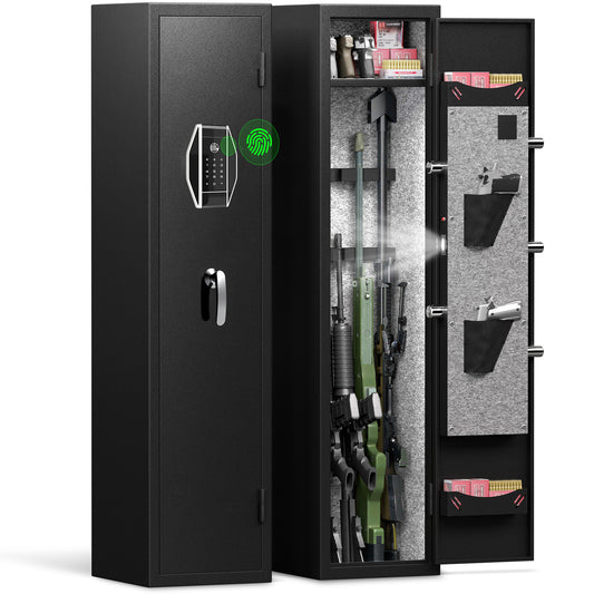 3-4 Gun Safe for Rifles and Pistols,Quick Access Fingerprint Gun Safe,High Security Metal Rifle Safe Locker with Removable Shelf and 2 Adjustable Gun Slots