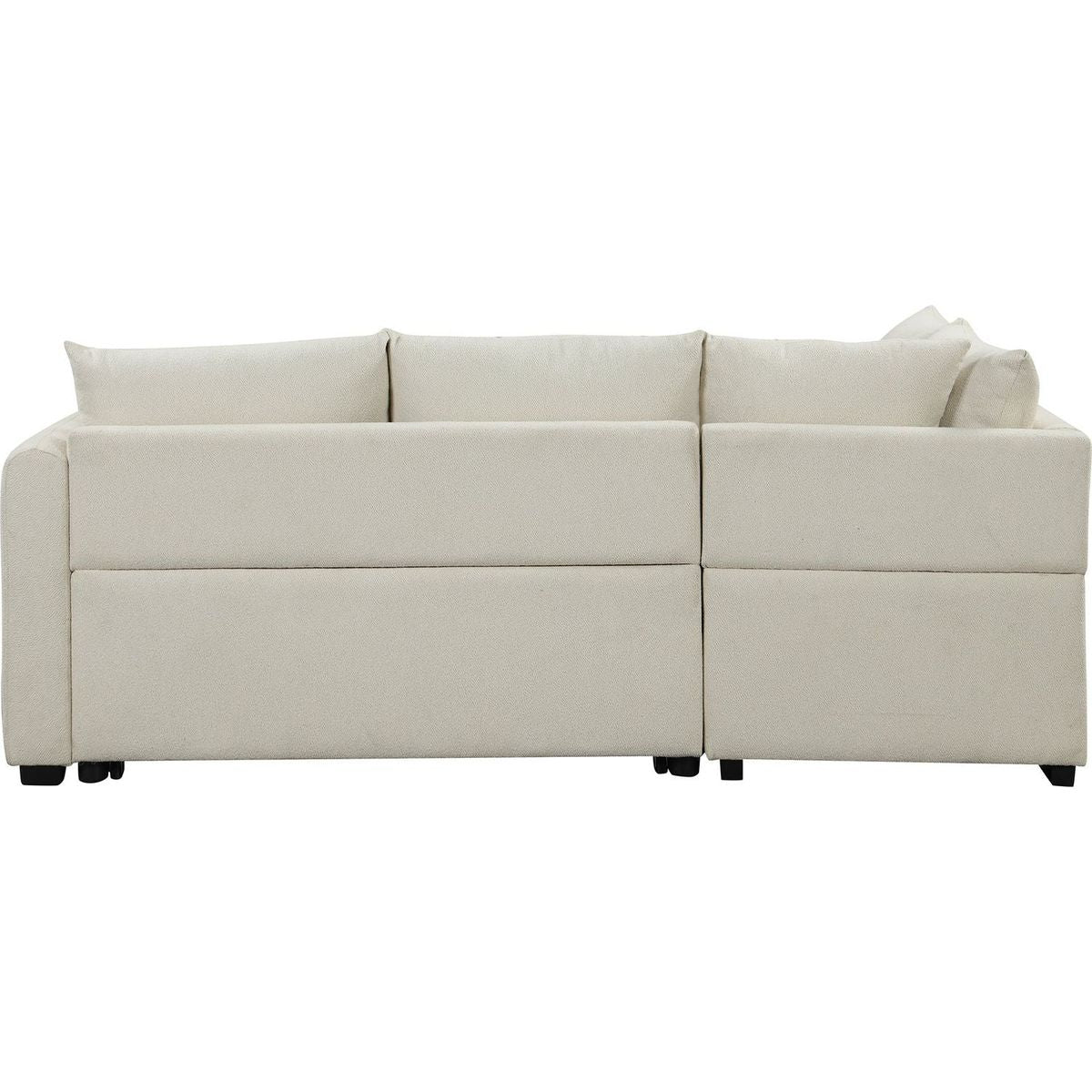 82.6" L-shaped Sectional Pull Out Sofa Bed Sleeper Sofa with Two USB Ports, Two Power Sockets and a Movable Storage Ottoman, Beige